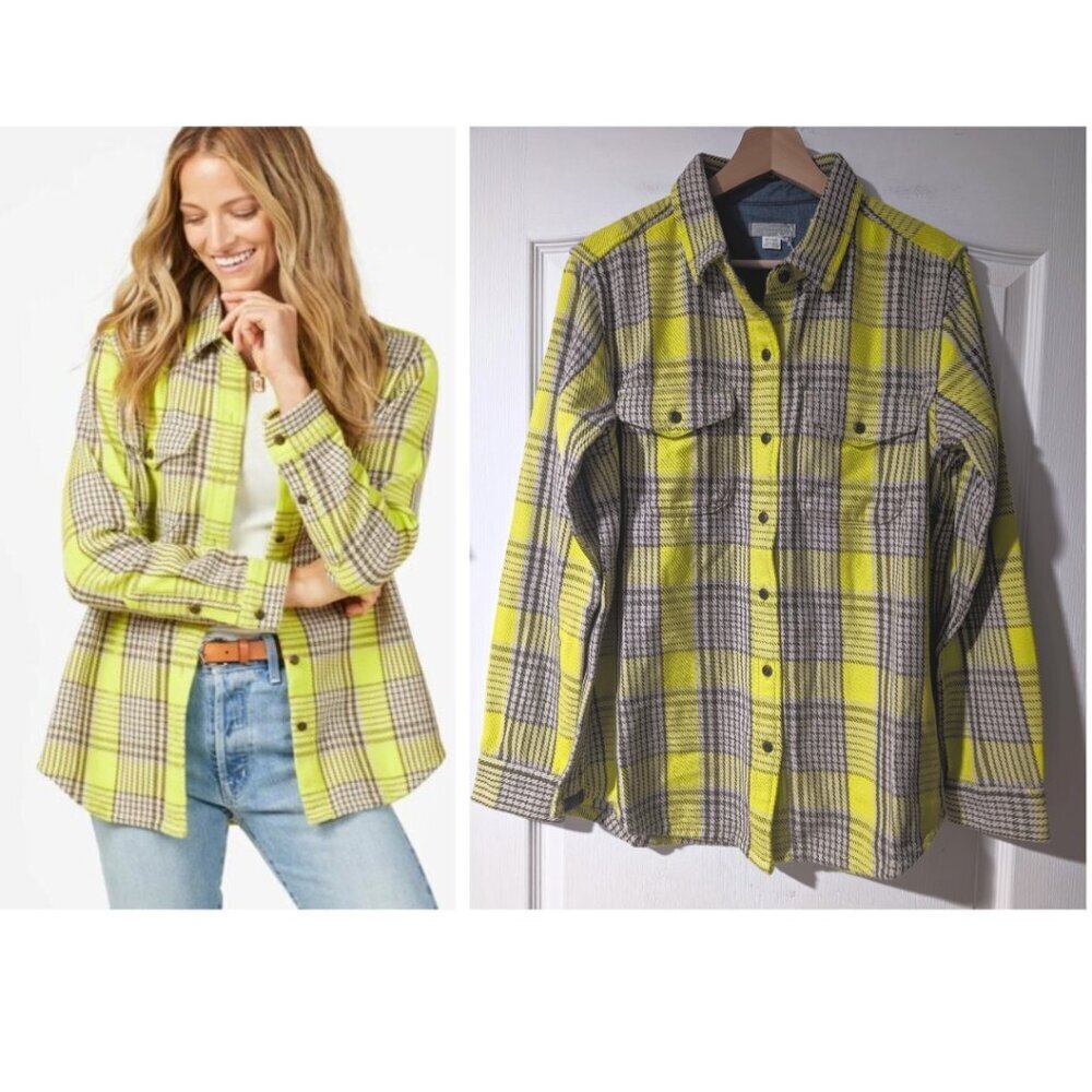 Outerknown | Women's Blanket Shirt In Electric Lime Jones Plaid